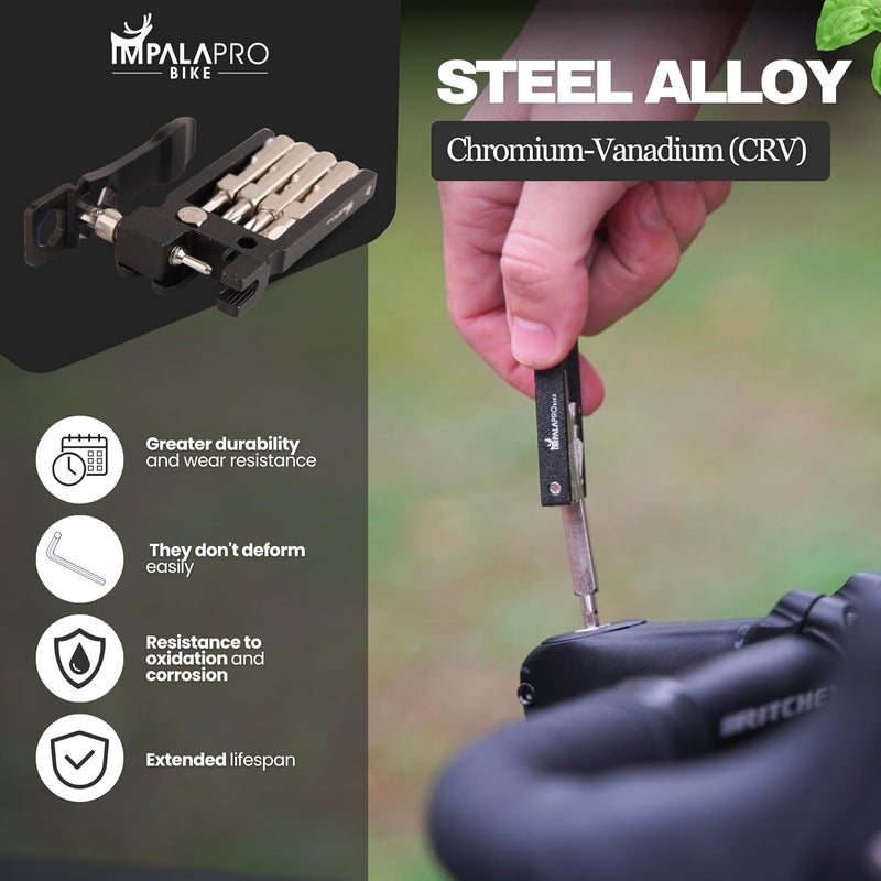 IMPALAPRO Bike Tool Kit Portable 20 in 1 Compact and Lightweight (117.5g) Chrome-Vanadium (CRV) - Bike Multitool with Chain Breaker - MTB Multitool - Bike Repair Tools (Black) - Image 5